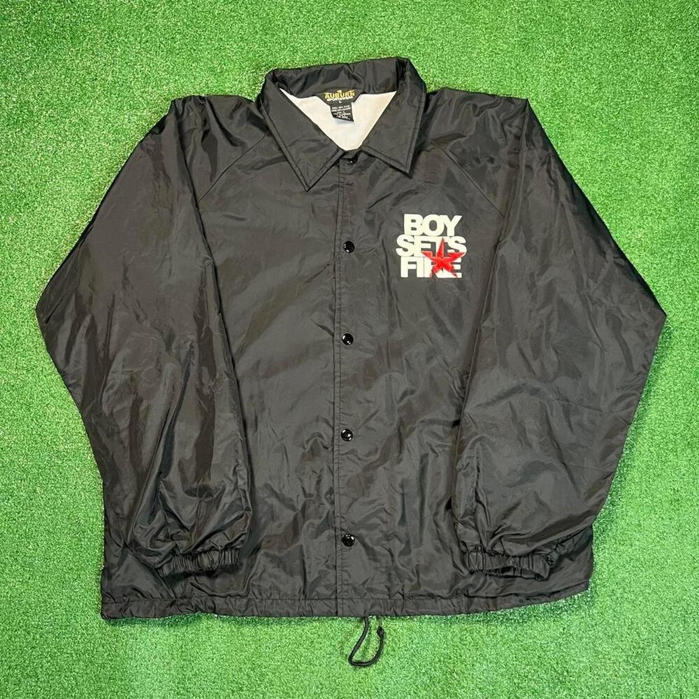 Vintage Boysetsfire Black Windbreaker Jacket 90s Hardcore Punk Band Mens L